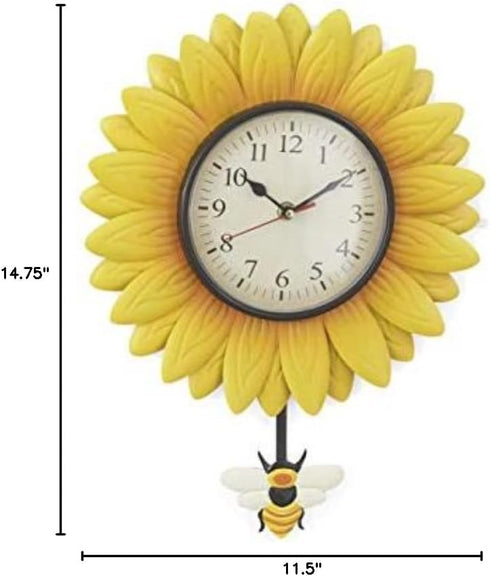 Wall Hanging Flower Clock with Analog Number Face - Sunflower...
