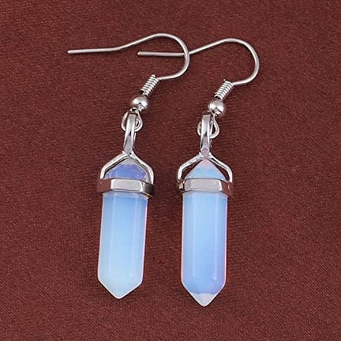 Healing Crystal Hexagonal Points Drop Dangle Earrings Set Quartz Natural Stone for Women Chakra Natural Quartz Stones Amethyst Gemstone Hook Spiri...
