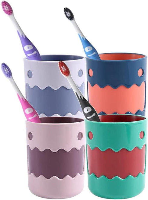 Cute Little Monster Color Matching Mouthwash Cup, Reusable Toothbrush Holder, Bathroom Cup, Tooth Brushing Cup, Plastic 450ml (Set of 4)...