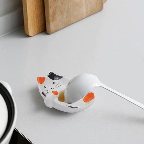 Cat Spoon Rest, Ceramic Cute Spoon Holder Rest for Stove Top, Cat Kitchen Accessories, Stove Holder Utensil Spoon Rest for Kitchen Counter (Orange...