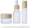 3Pcs Empty Translucent Frosted Glass Cosmetic Containers with Wood Grain Cap, 1 30ml Round Jar+1 20ml Eye Dropper Bottles+1 10ml Roller Bottles fo...