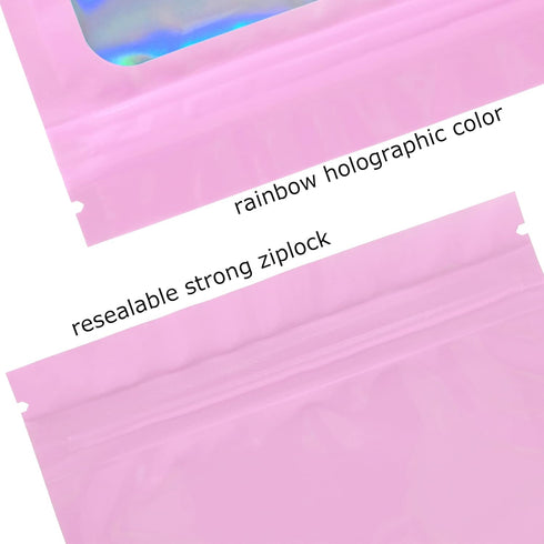 100 Pack Smell Proof Bags- Resealable Mylar Holographic Packaging Pouch Bag with Clear Window for Food Storage Eyelash Jewelry Electronics Storage...