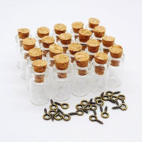 CTKcom 50pcs 0.5ml-extra Mini Tiny Clear Glass Jars Bottles with 50pcs Cork Stoppers and 50pcs Eye Screws, Glass Bottles for Decoration, Arts & Cr...