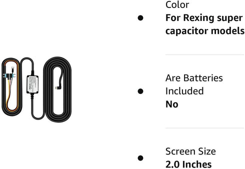 Rexing Smart Hardwire Kit Mini-USB Port for All Supercapacitor Models - V1-4K, V1P, V3, V2 Pro, V5, S1 Series, V1P Pro Series, Max Series Dash cam...