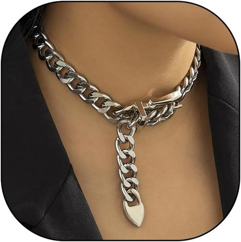 FUTIMELY Cuban Link Chain Choker Necklace for Women Men Trendy Chunky Punk Belt Buckle Shaped Pendant Necklace Vintage Statement Thick Chain Neckl...