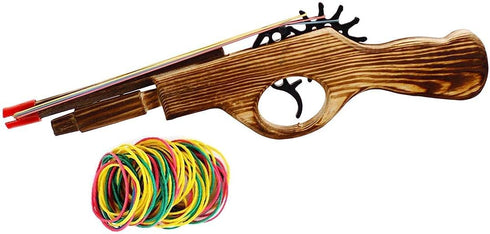 Wood Rubber Band Gun with Orange Safety Tip Wooden Toy Easy Load Outdoor Toy Gun with 100 Rubber Bands 12 Inches Length...