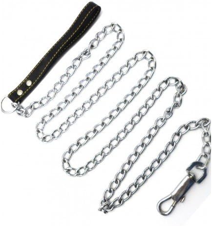 Heavy Chain Leash, 72 Inches (72"), 6 Feet (6') Faux Leather for Small-Medium Size Dogs or Large Puppies, Lead is Resistant to Chewing (Black)...