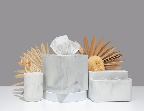 Essentra Home White Marble Toothbrush Holder | Small Toothbrush & Toothpaste Organizer | Blanc Collection...