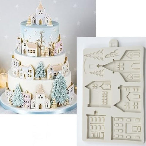 3D Xmas Christmas Tree House Silicone Mold For Fondant Cake Decor Chocolate Sugarcraft Gingerbread Baking Mould...