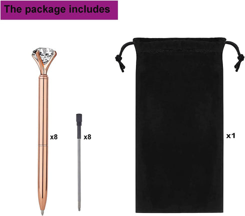 Bling Crystal Diamond Pen metal ballpoint pens for Office School with Reffills students gift, pack of 3 4 5 8 12 (8 rose gold)...