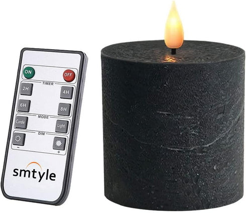 smtyle Halloween Black Fllickering Flameless Candles Home Decor Battery Operated with None-Moving Flame Wick LED Pillar Candle 3 x 3 inch...