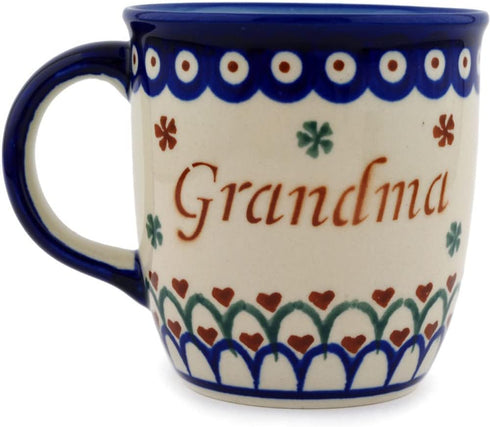 Polish Pottery 11 oz Babcia - Grandma Mug (Hearts And Flowers Theme) + Certificate of Authenticity...