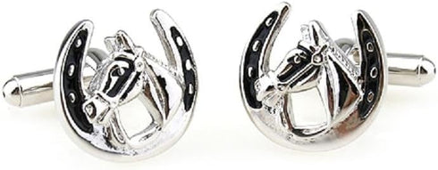 Horse and Horseshoe Race Racing Pair Cufflinks in a Presentation Gift Box & Polishing Cloth...