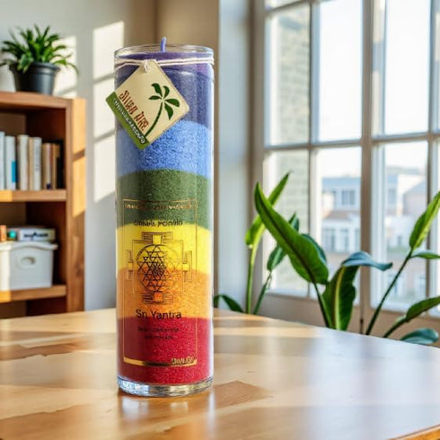 Hand Made Chakra Jar Candle Rainbow Sri Yanta | Unscented | 16 Oz | 8 Inches Tall | 100 Hours Burn | Vegetable Wax | Aloha Bay | Fair Trade Guaran...