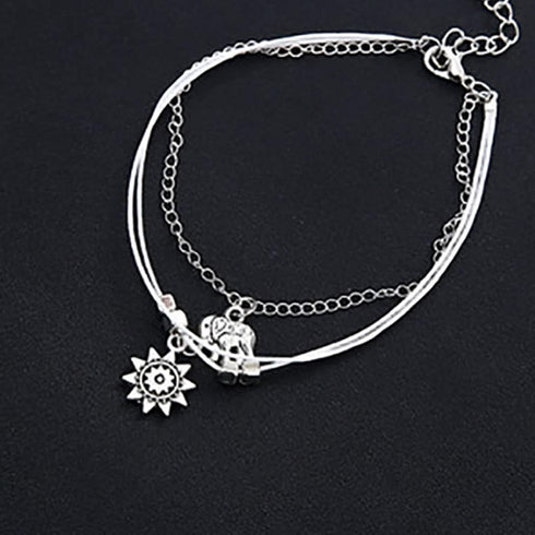 Silver Elephant Anklets Bracelet Fashion Sun Anklet Rope Anklets Adjustable Foot Chain Summer Beach Anklet Jewelry for Women...