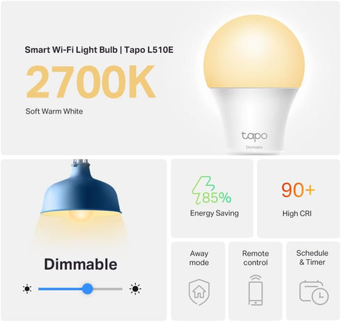 TP-Link Tapo Smart Light Bulbs, 800 Lumens (60W Equivalent), 2700K Soft Warm White LED Bulb, Dimmable, Compatible with Alexa and Google Home, No H...