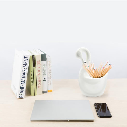 Swan Ceramic Utensil Holder, 1pce Kitchen Utensil Holder White Ceramic Makeup Storage Organizer Desk Pencil Holder Standing Makeup Brush Holder Sw...