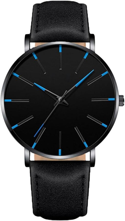 Mens Watches Minimalist Black Business Simple Casual Leather Quartz Watches for Men Blue Pointer...