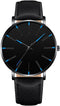 Mens Watches Minimalist Black Business Simple Casual Leather Quartz Watches for Men Blue Pointer...