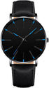 Mens Watches Minimalist Black Business Simple Casual Leather Quartz Watches for Men Blue Pointer...
