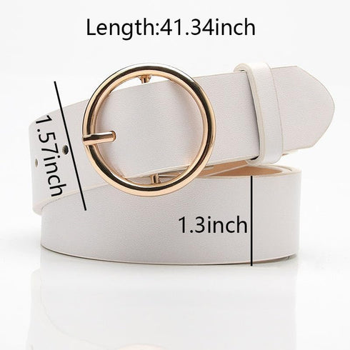 Womens White Leather Belts for Ladies Gold Buckle Belt for Women Lady Waist Stretch Belts for Jeans Dresses Trousers Pu Leather Belt...