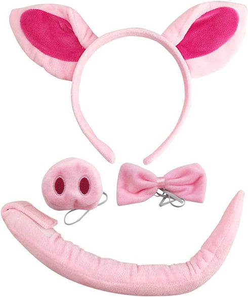 Dzrige Pig Costume Set Pig Ears Headband Bow Tie Nose and Tail Accessory Kit for Halloween Birthday Carnival Costume Party Dress Up Play...