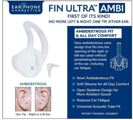 Fin Ultra Ambi Two Way Radio Clear Medium Earpiece Eartip for Clear Acoustic Audio Tube Elbow...