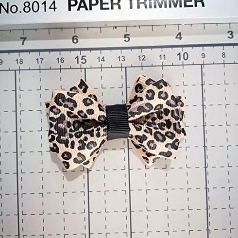 Pair Leopard Polka Dot Satin Fabric Double Bow Shoe Clips Vintage Style 2.8inch...