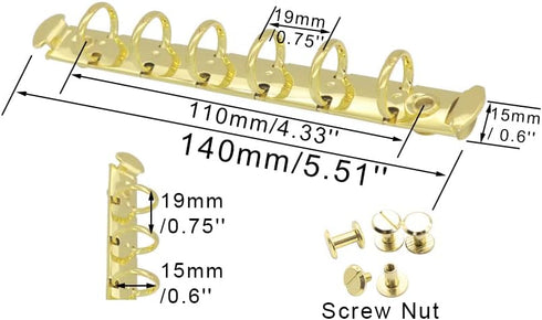 NatSumeBasics 2pcs A7 Gold Binder Rings Metallic Replacement A7 Binder 6 rings with Snap Split Hinged for Loose Leaf Notebook Book Photo Album DIY...