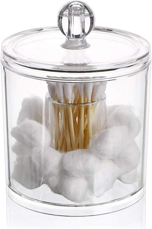 Hipiwe Cotton Ball and Swab Organizer with Lid Apothecary Acrylic Jar Makeup Qtip Organizer Bathroom Storage Canister Jar for Cotton Rounds Pads Q...