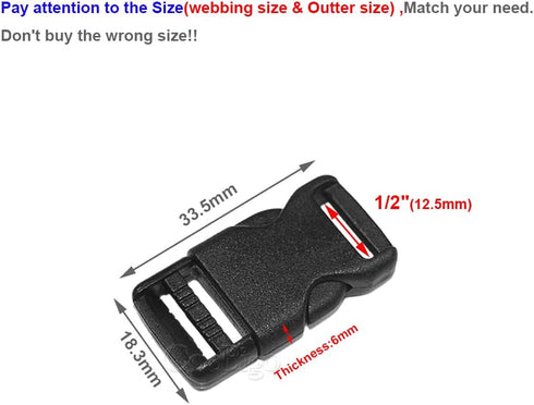 CooBigo 10pcs 1/2"(12.5mm) Side Release Buckles Plastic Black Quick Adjustable Buckle For Backpack Strap DIY Pets Collar Accessory...