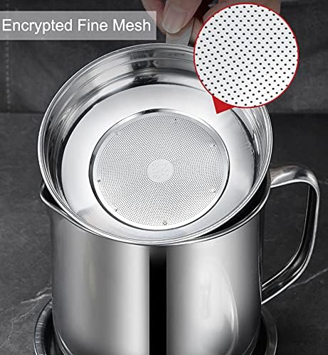 Bacon Grease Container with Strainer 1.25 L / 42 oz Strong Kitchen Catcher Food-grade Stainless Steel Cooking Oil Keeper with Lid and Easy-Grip Ha...