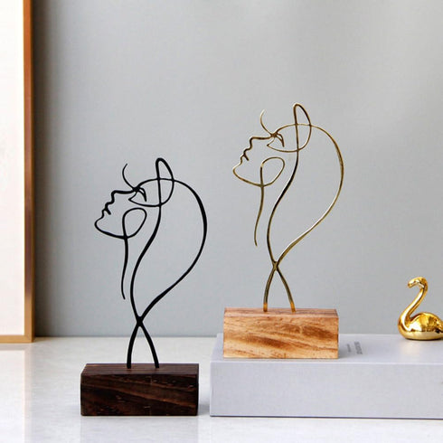 Veemoon Wrought Iron Line Characters Abstract Minimalist Female Statue Minimalist Facial Line Sculpture Home Table Ornament Tabletop Shelves Deskt...