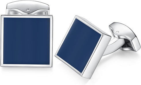 HONEY BEAR Square Cufflinks for Mens Stainless Steel Business Wedding Gift Navy Blue...