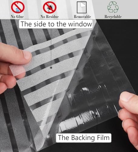 LEMON CLOUD Privacy Window Film Self-adhesive No-Glue Static Cling Stripe Pattern Frosted Window Film Decorative Privacy Glass Film for Office Hom...