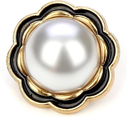 Black Enamel Edge Gold Flower Shape Faux Pearl Sewing Shank Buttons 20 Pcs - 18mm, 23/32"...