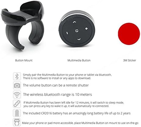 Wireless Bluetooth Media Button Remote Selfie Control Car Motorcycle Steering Wheel Music for iPhone or Android with Mount...