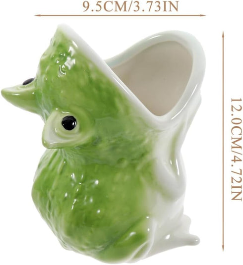 Frog Succulent Pot Cute Animal Pen Holder Cup Ceramic Funny Frog Statue Planter Novelty Cactus Flower Pot for Miniature Plant Holder Home Garden O...