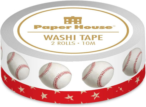 Paper House Productions Sticky Pix Die Cut Baseball Set of 2 Foil Accent Washi Tape Rolls for Scrapbooking and Crafts...