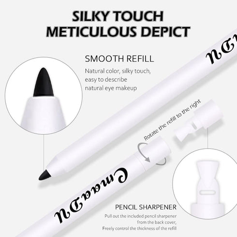 2 Pcs Black + White Eyeliner Pencil, Professional Mechanical Eyeliner Pencil, Eye Brightener, Color Stay Eye Makeup with Built-in Sharpener, Water...