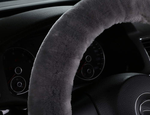 Fluffy Wool Car Steering Wheel Cover Genuine Sheepskin Steering Wheels Interior Accessories for Women Anti-Slip Universal for 15 inch (Gray)...