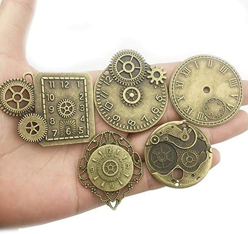 Youdiyla 100g Steampunk Clock Face Dial Pointer Charm Pendant, Mix Antique Metal Pendant Supplies Findings for Jewelry Making (Bronze HM71)...