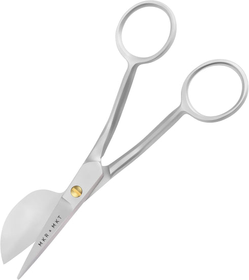 Applique Pelican Duckbill Blade 5.8 Inch - Double Bent Curved Offset Handle Scissors with Pouch Sleeve for Embroidery, Fabric, Thread, Knitting, S...