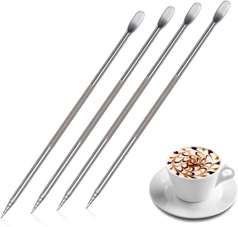 4 Pcs Stainless Steel Coffee Art Pen Coffee Fancy Stitch Barista Tool Cappuccino Latte Spatula Needle for Home Kitchen Cafe...