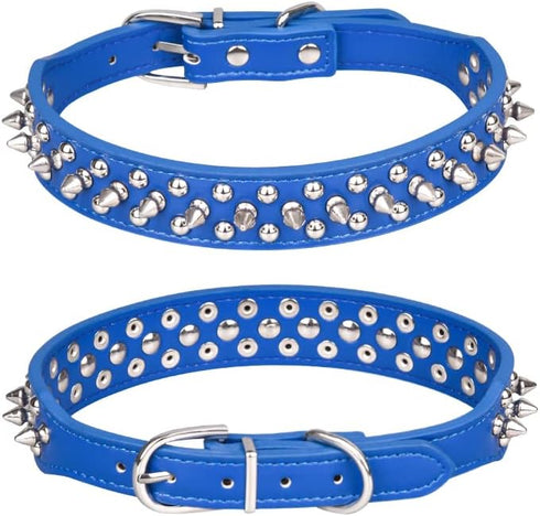Spiked Dog Collar Soft Pu Leather Mushrooms Rivet Spike Studded Dog Collar Adjustable Puppy Collars (M, Dark Blue)...