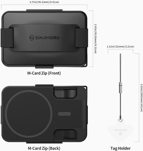 Sinjimoru for MagSafe Wallet, Secure Hard Lock Magnetic Card Holder as a MagSafe Stand and MagSafe Grip for iPhone 15 14 13 12. M-Card Zip Black...