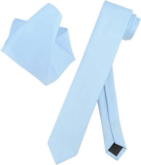 Vesuvio Napoli BABY BLUE Skinny 2.5" NeckTie Handkerchief Narrow Neck Tie Set...