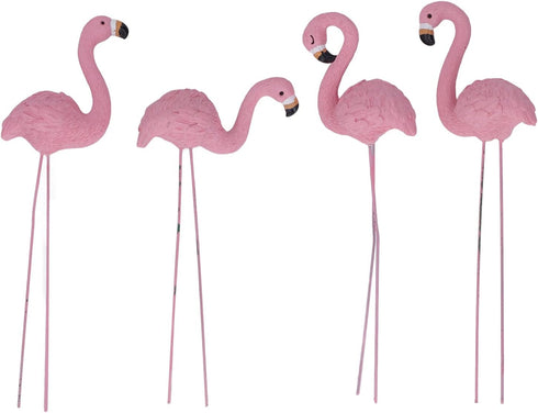 Pink Flamingo Yard Ornament Stakes, 4pcs Mini Lawn Plastic Flamingo Statue with Metal Legs for Sidewalks, Outdoor Garden, Luau Party, Tropical Par...
