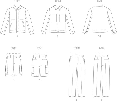 Vogue Men's Unlined Jackets, Cargo Pocket Shorts and Mid-Rise Semi-Fitted Pants Sewing Pattern Packet, Design Code V2022, Sizes 34-36-38-40-42, Mu...
