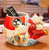 EatingBiting Fortune Japanese Lucky Beckoning Cats Maneki Neko Flower Pot Vase Pen Holder,Pair Cat set on fish,Ceramic Pencil Holder for Organizer...